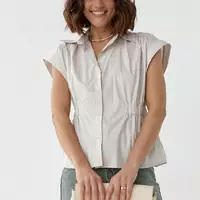 Женская рубашка с резинкой на талии - светло-серый цвет, L (есть размеры)