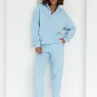 Женский спортивный костюм с молнией на воротнике - голубой цвет, L/XL (есть размеры)