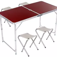 Стол алюминиевый раскладной для пикника + 4 стула, чемодан folding table. Коричневый