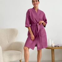 Жіночий вафельний халат кімоно, рожевий теракот.