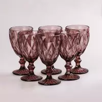Набір келихів для вина фігурних гранованих з товстого скла 6 штук, рожевий
