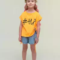 Джинсові шорти з помаранчевими шнурками для дівчинки YT.22.21.004